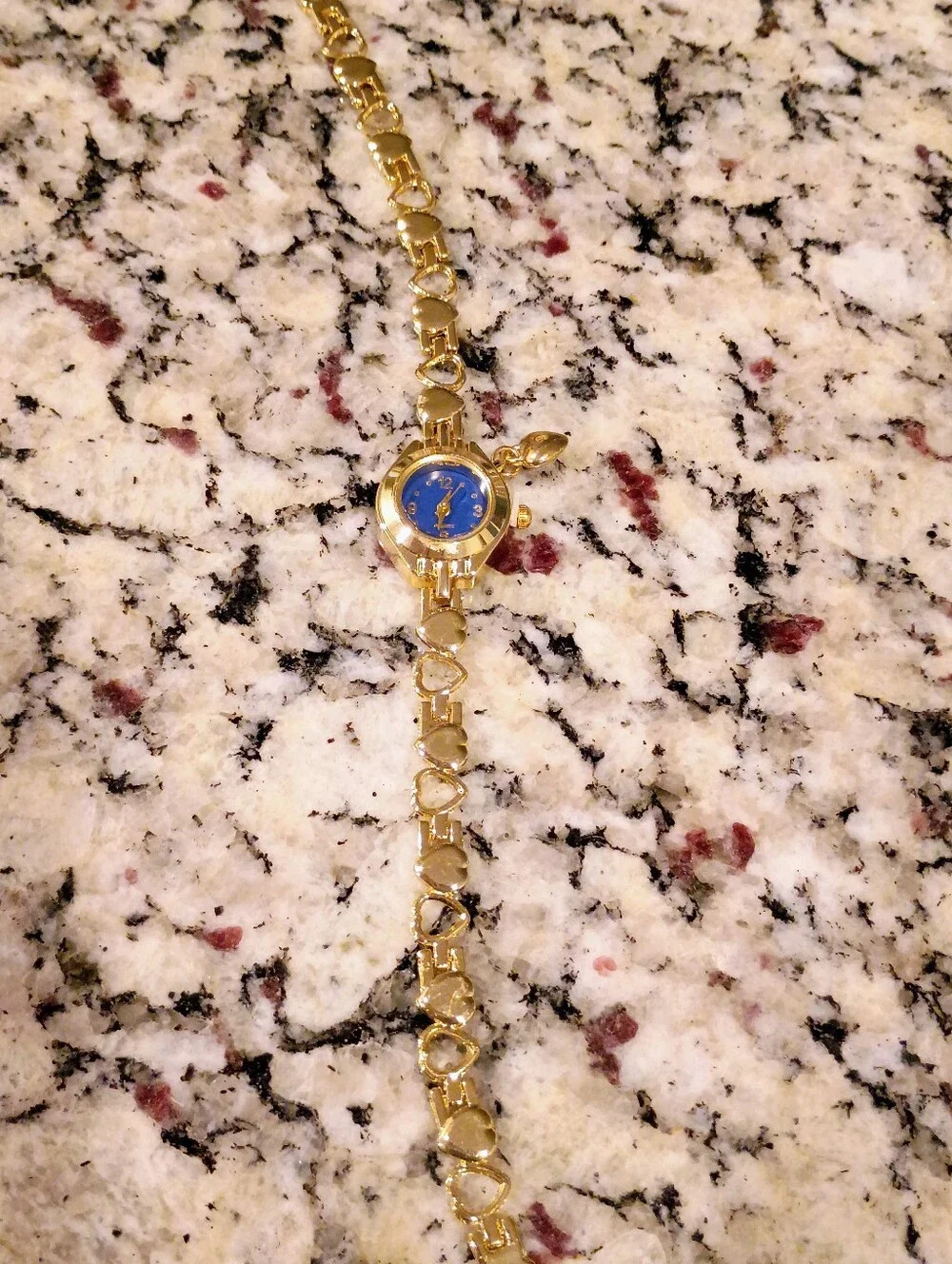 New Gold-Tone Women's Heart Link Watch with Blue Dial